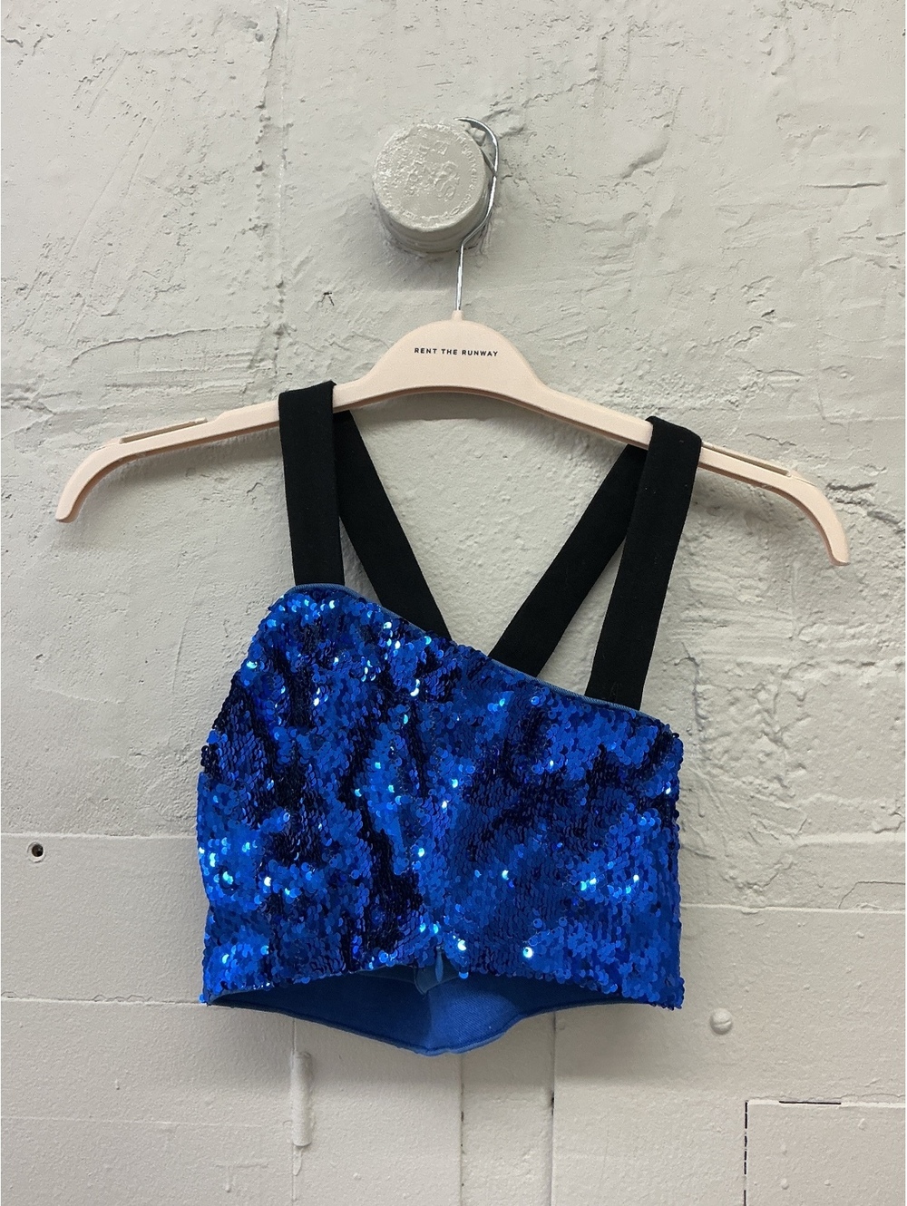 NBD Revolve Blue Sequin party Crop Top with Black Straps